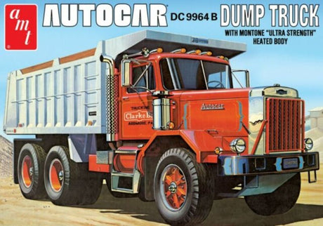 Unassembled AMT 1/25 Autocar Dump Truck plastic model kit for hobbyists, ideal for customization and skill development.