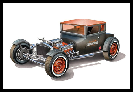 1/25 scale unassembled model kit of a chopped 1925 Ford T, perfect for automotive enthusiasts ages 10 and up.