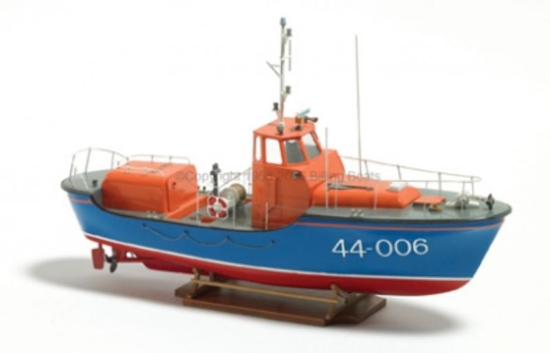 1/40 scale model of the RNLI Waveny Lifeboat, showcasing detailed hull and deck features, ideal for maritime enthusiasts.
