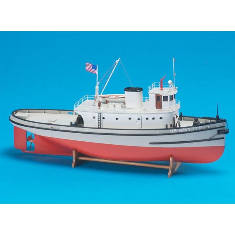 Detailed wooden model kit of the Hoga Tugboat, measuring 62 cm, honoring WWII maritime history and craftsmanship.