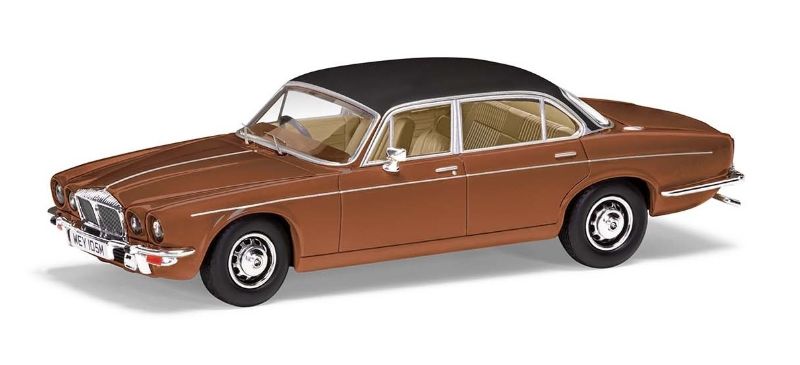 1/43 diecast model of Daimler Double 6 in caramel finish, showcasing luxury and intricate detailing for collectors.