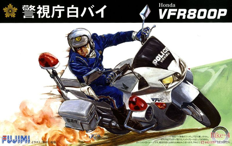 1/12 scale model kit of Honda VFR800P Police Motorcycle, unassembled, for hobbyists aged 10+, requires glue and paint.