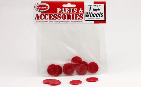 1-inch Guillows plastic wheels (8 pack) designed for smooth gliding in balsa model kits and gliders.