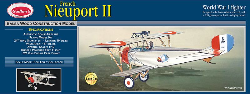 Balsa Glider Kit of WW1 Nieuport 2 features 24-inch wingspan, perfect for hobbyists and outdoor flying experiences.