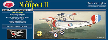 Balsa Glider Kit of WW1 Nieuport 2 features 24-inch wingspan, perfect for hobbyists and outdoor flying experiences.