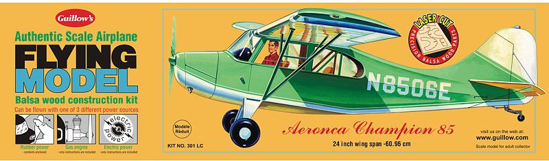1/18 scale Balsa Glider Kit of the Aeronca Champion, featuring a 24-inch wingspan for model building enthusiasts.