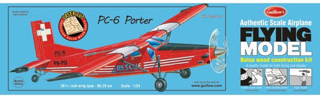 Balsa Glider Kit of the 1/18 Porter PC6, a durable, easy-assemble model with a 26-1/16 inch wingspan for stable flights.