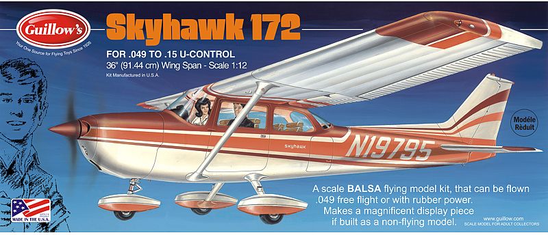 Balsa Glider Kit - 1/16 Cessna Skyhawk, lightweight model with a 36-inch wingspan for fun assembly and flight.