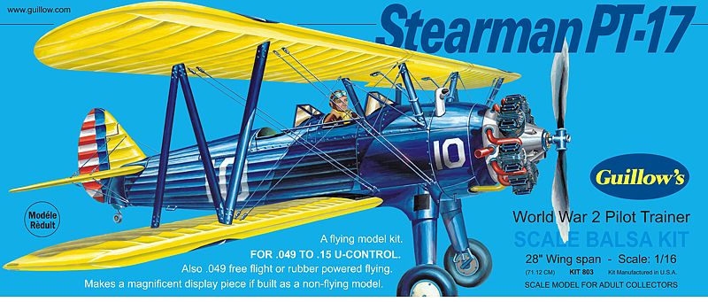 Balsa Glider Kit of the Stearman PT-17, 28-inch wingspan, perfect for aviation enthusiasts and model builders.