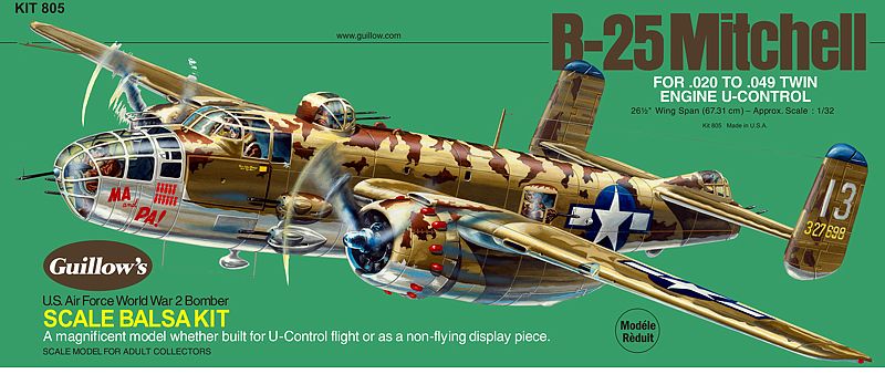 1/32 B-25 Mitchell Balsa Kit features a 28-inch wingspan, ideal for aviation enthusiasts and model builders.