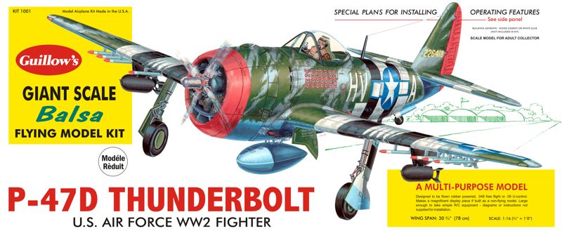 Balsa Glider Kit featuring a detailed 30.5-inch scale model of the WWII P-47D Thunderbolt for aviation enthusiasts.