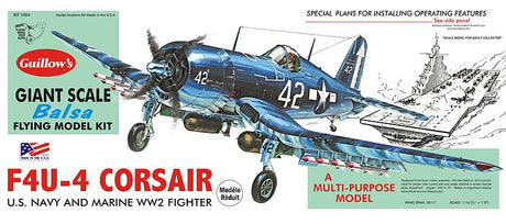 1/16 scale Balsa Glider Kit of F4U-4 Corsair with 30.75-inch wingspan, perfect for model enthusiasts and family projects.