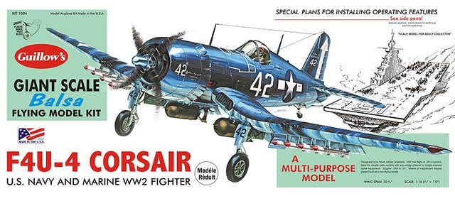 1/16 scale Balsa Glider Kit of F4U-4 Corsair with 30.75-inch wingspan, perfect for model enthusiasts and family projects.