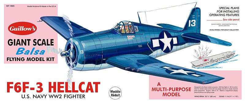 Balsa Glider Kit of F6F-3 Hellcat, a 32-inch wingspan model for aviation enthusiasts and DIY hobbyists.