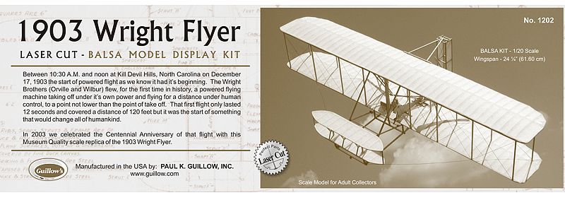 Balsa Glider Kit featuring 24-inch wingspan, 150+ parts, recreates 1903 Wright Flyer for aviation enthusiasts.