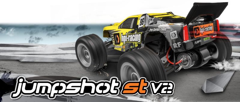 1/10 Jumpshot ST V2.0 RC truck with durable aluminum chassis, 12-turn motor, waterproof ESC, and all-terrain tires.