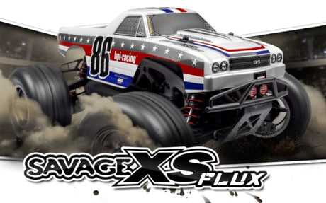 1/10 Savage XS Flux El Camino RC truck with brushless motor, 4WD, and detailed Chevrolet pick-up body, perfect for off-road fun.