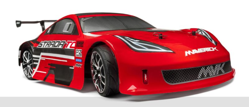 Maverick 1/10 BL Strada TC 350Z RC car with brushless motor, waterproof ESC, and advanced suspension for thrilling races.