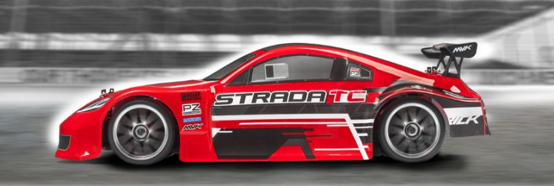 Maverick 1/10 BL Strada TC 350Z RC car with brushless motor, waterproof ESC, and advanced suspension for thrilling races.