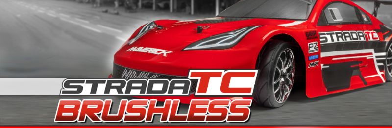 Maverick 1/10 BL Strada TC 350Z radio control car with powerful brushless motor and waterproof ESC for high-speed adventures.