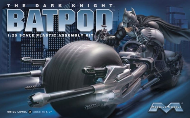 1/25 scale plastic model kit of the iconic Dark Knight Batpod, perfect for collectors and model builders.