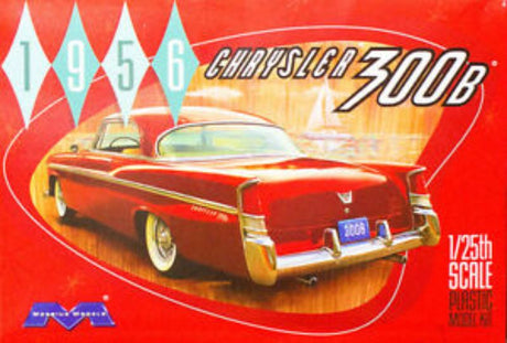 Moebius 1/25 Chrysler 300B 1956 plastic kitset with finely detailed unassembled parts for classic car enthusiasts.