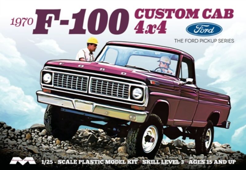 1/25 scale unassembled model kit of a 1970 Ford Custom Cab 4x4, ideal for creative enthusiasts and collectors.