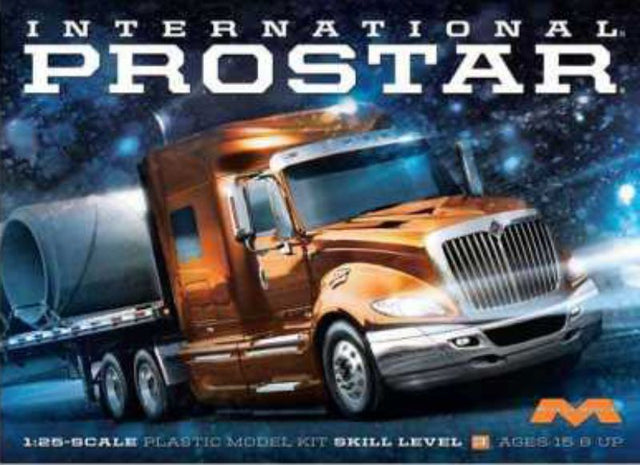 1/25 scale model kit of Moebius International Prostar Truck, featuring detailed plastic parts for assembly and customization.