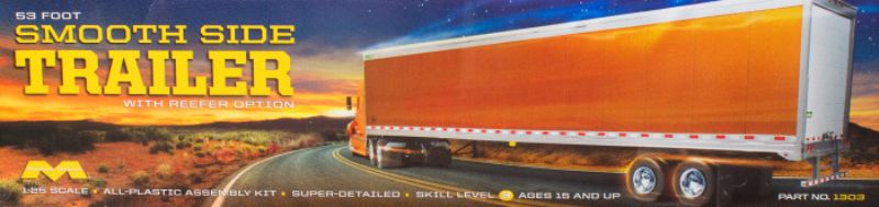 1/25 scale unassembled plastic model kit of a 53' smoothside trailer, ideal for collectors and hobbyists.