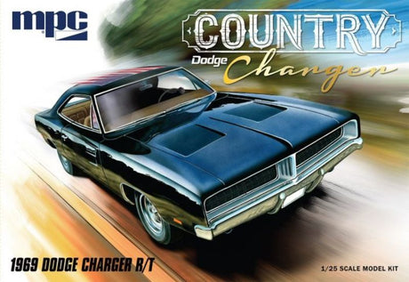 1/25 scale unassembled model kit of the classic 1969 Dodge Country Charger, designed for car enthusiasts and hobbyists.