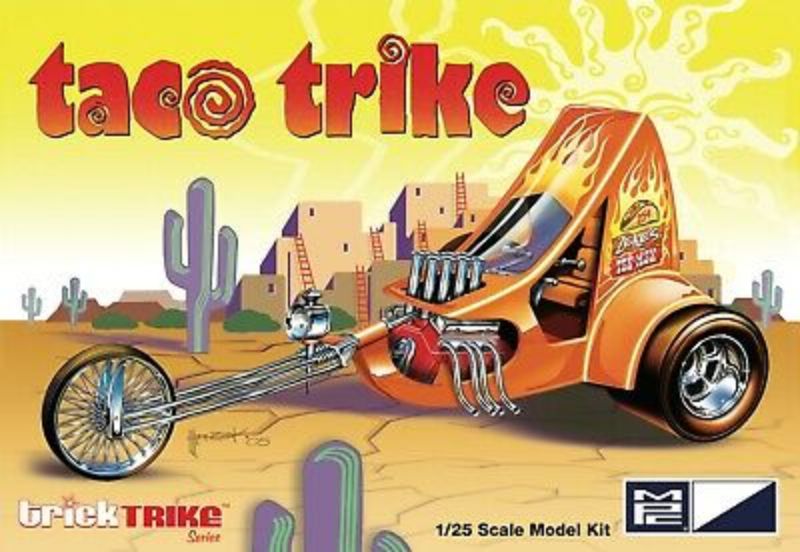 1/25 scale unassembled plastic model kit of a Taco Trike, perfect for creative model building and customization.