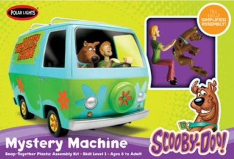Unassembled 1/25 scale Scooby Doo Mystery Machine model kit by Polar Lights, ideal for creative hobbyists aged 10 and up.
