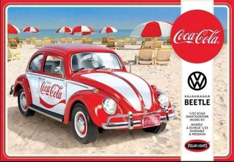 1/24 scale model kit of VW Beetle with Coca-Cola branding, designed for easy assembly and collectors' enjoyment.
