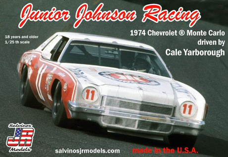 1/25 scale model kit of the 1974 Chevy Monte Carlo #11, ideal for collectors and hobbyists, featuring easy assembly.