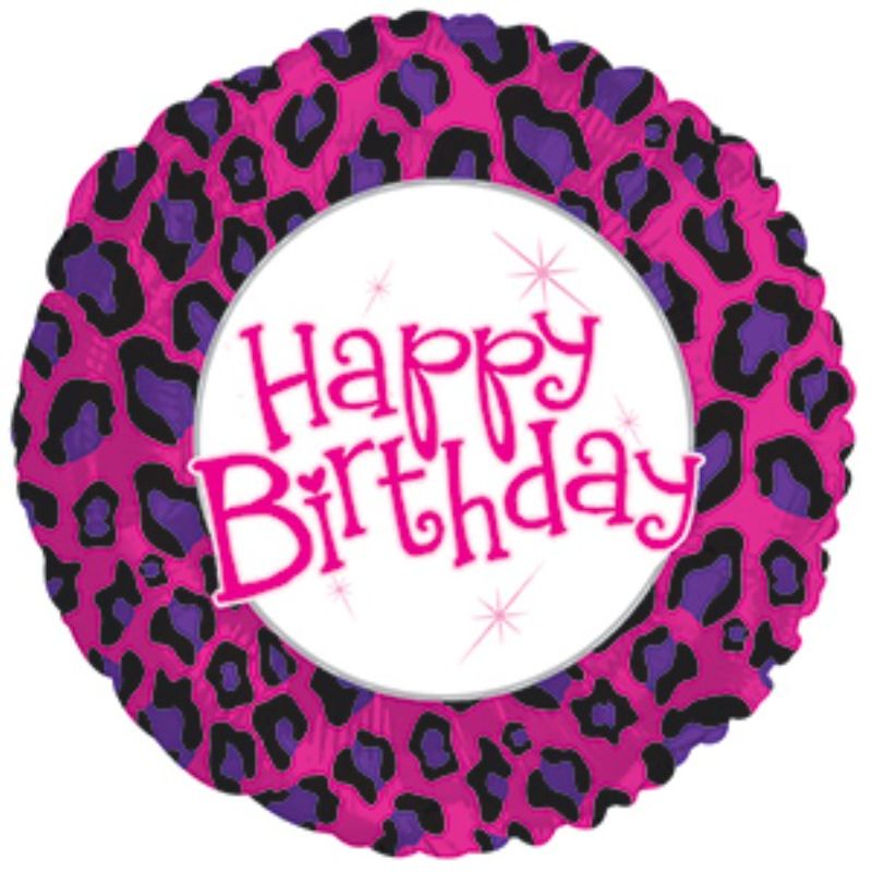Vibrant 17-inch Birthday Animal Print helium balloon, perfect for animal-themed celebrations and party decor.