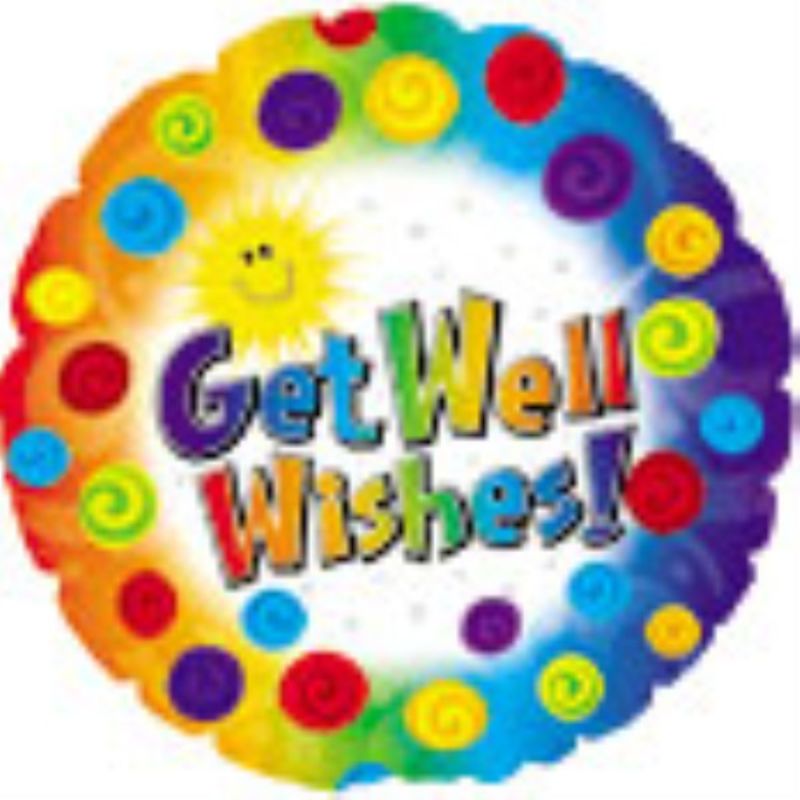 Vibrant 18in Get Well Dots & Swirl Balloon with colorful dots and swirls, perfect for cheering up someone recovering from illness.