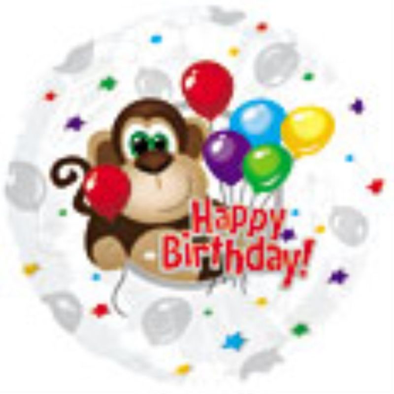18in Monkey Around Birthday Balloon with vibrant monkey design, perfect for jungle-themed parties and celebrations.