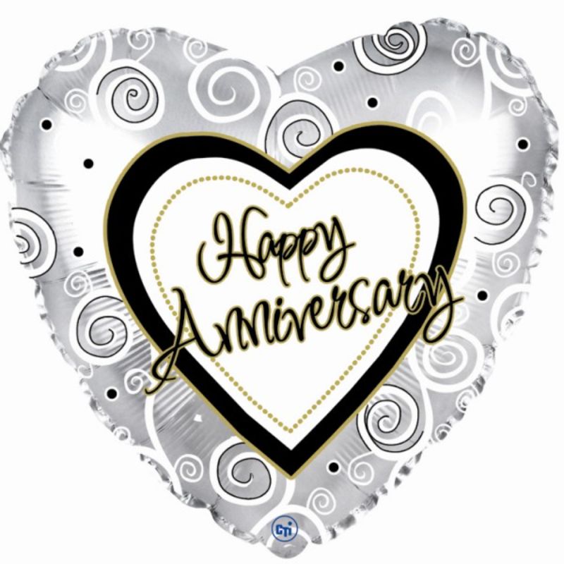 18-inch Anniversary Swirls Balloon featuring vibrant swirl patterns, perfect for romantic celebrations and decorations.