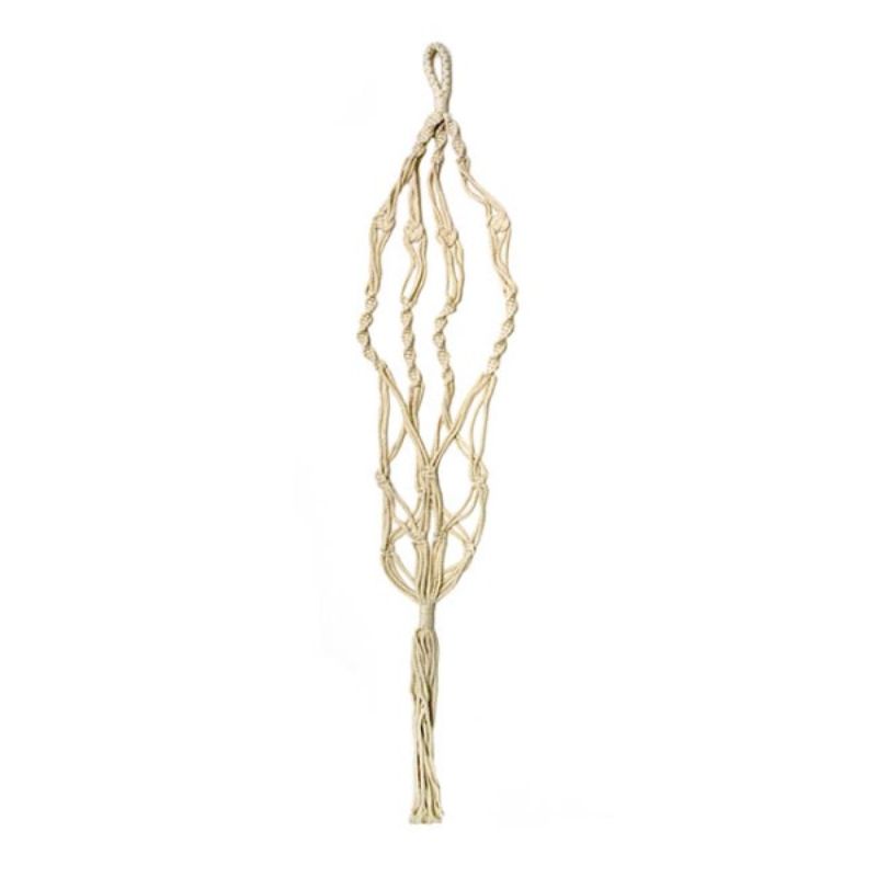 Ceramic macrame hanging pot holder, 105cm, ideal for various plants, adds boho charm to indoor/outdoor spaces.