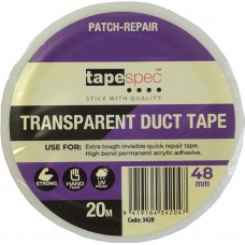 High-strength transparent cloth duct tape for repairs and crafts, 48mm x 20m, offers exceptional grip and durability.