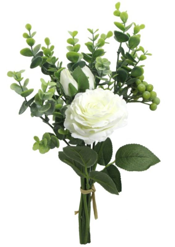 Elegant artificial rose bouquet with berries and greenery, measuring 37cm for versatile decor without maintenance.