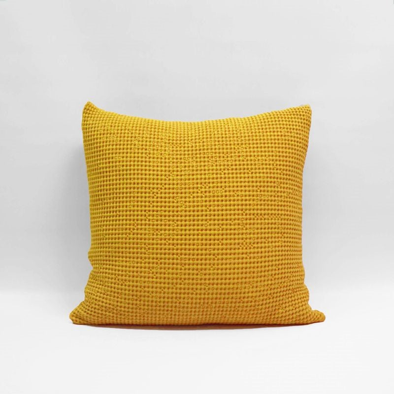 Turmeric Euro Pillowcase by Baksana, featuring a deep waffle texture, zip closure, and made from 100% OEKO-TEX® cotton.