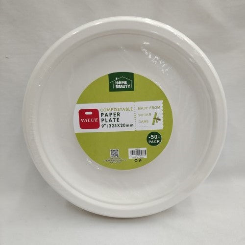 Compostable Plates (9inch ,225*20mm ,50PCS) - Pack of 6
