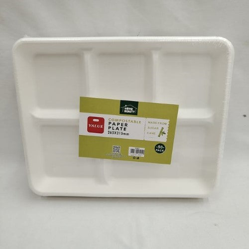 Compostable Plates (265*215mm ,50PCS) - Pack of 6
