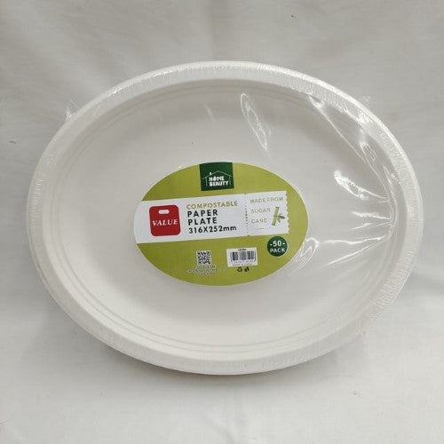 Compostable Oval Plates (316X252mm ,50PCS) - Pack of 6