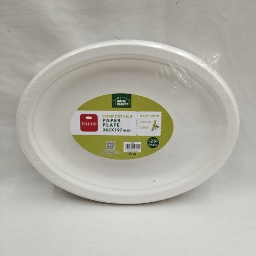 Compostable Oval Plates (263X197mm ,20PCS) - Pack of 6