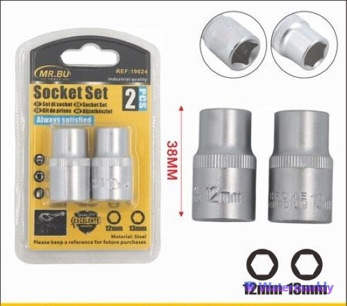 2pcs Socket Set (12mm/13mm, 38mm) - Pack of 12