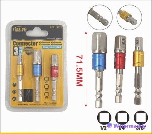 3pcs Connector (1/2, 1/4, 3/8 inch, 71.5mm) - Pack of 12