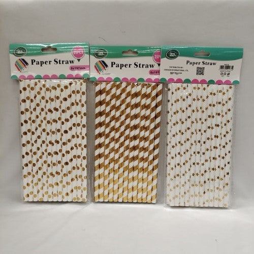 Paper Drink Straws (25pcs, 8*197MM) Gold - Pack of 6