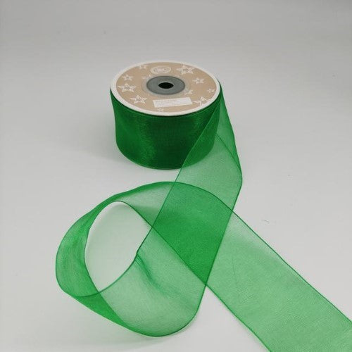 Organza Ribbon 3.8cm ( 22m - Green) - Pack of 6